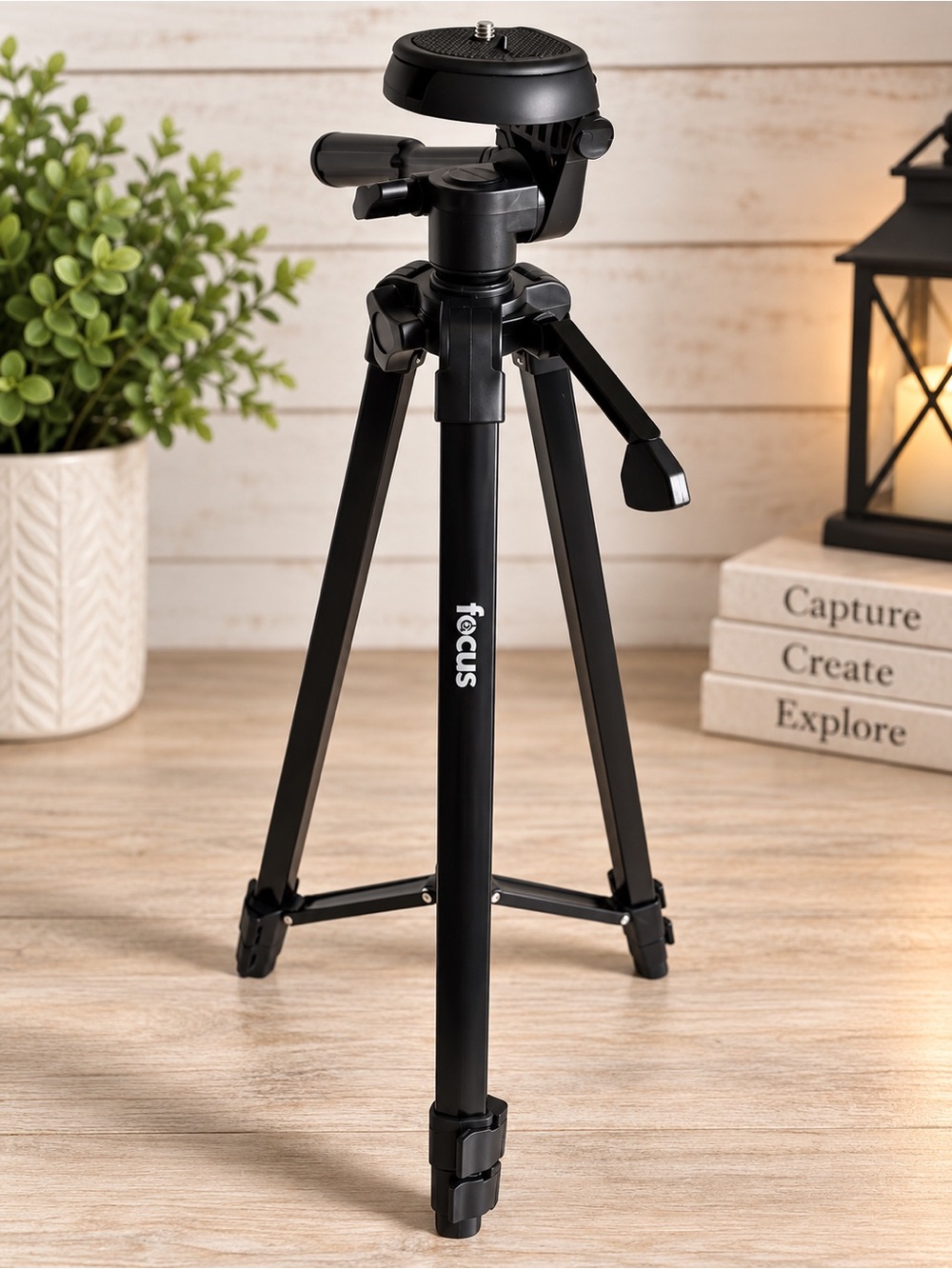 Focus Adjustable Camera Tripod w/ Pan Tilt Head & Quick Release Mount